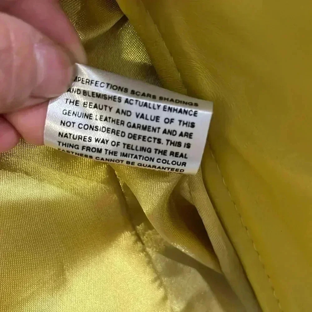 [M]Vintage  PLONGE Yellow Leather Cropped Women Jacket with Eyelet around Waist - Picture 8 of 13